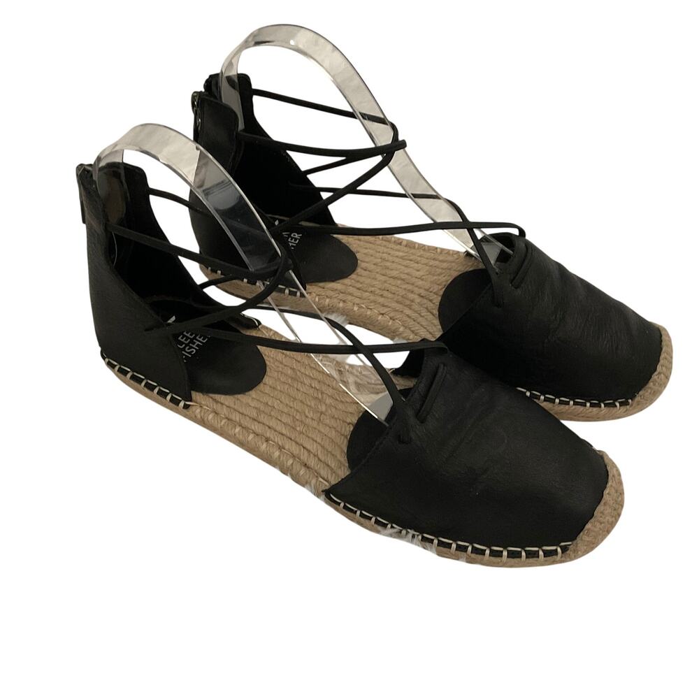 Eileen Fisher Black Leather Lace Up Espadrilles - Size 8.5